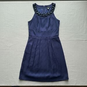 Liz Jordon Navy Blue Jewel Neck Sleeveless Pleated Cocktail Dress Women Size 10